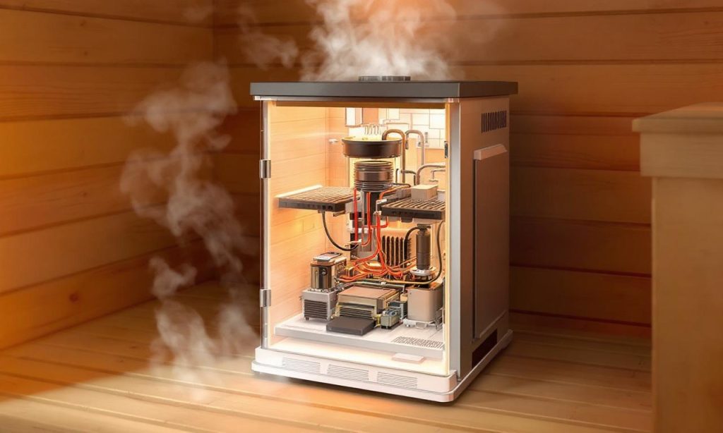 детальный разрез электрической печи для бани в уютной обстановке