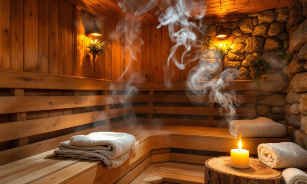 ундаментальный интерьер сауны с дымоходом